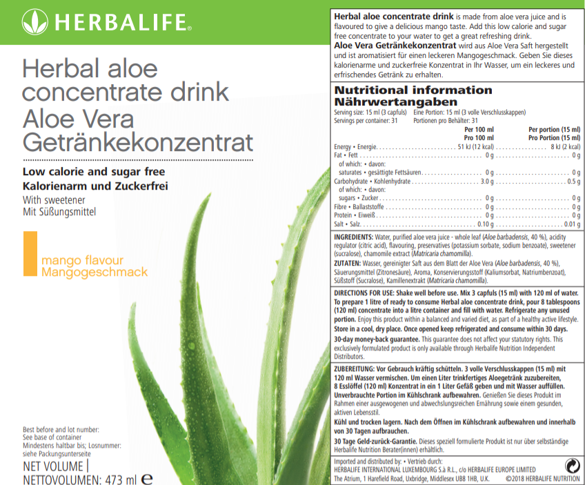 Herbal Aloe Concentrate Mango 473 mL